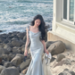 New Summer Elegant Midi Dress Women Vintage Satin Evening Party Dress        S5411