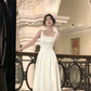 Elegant White Sleeveless Luxury Dress Women A-line Evening Wedding Party Dress        S5408