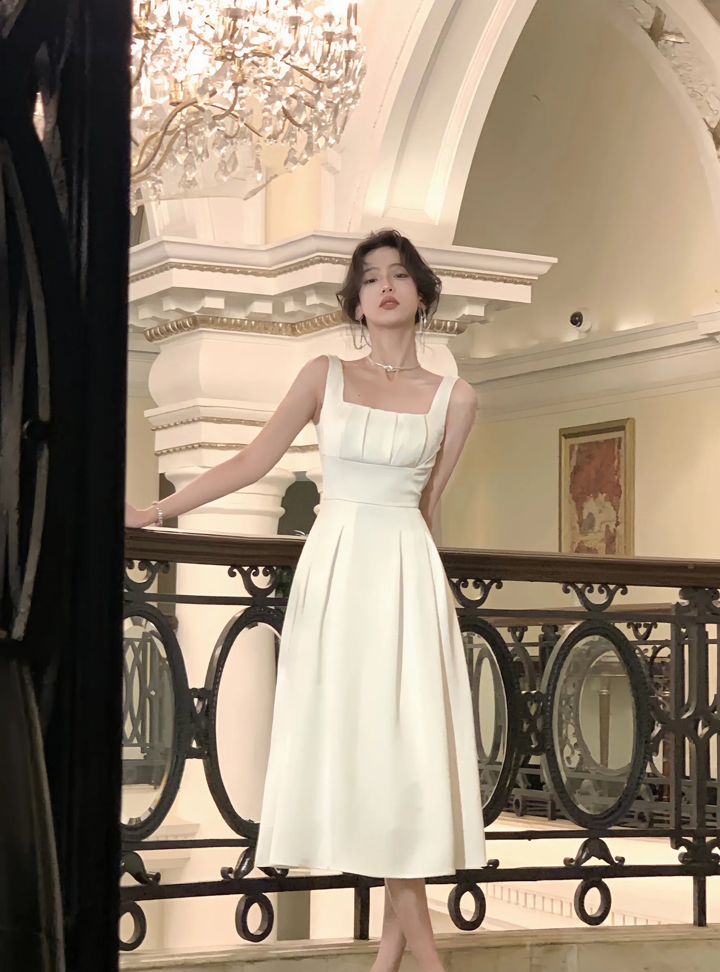 Elegant White Sleeveless Luxury Dress Women A-line Evening Wedding Party Dress        S5408