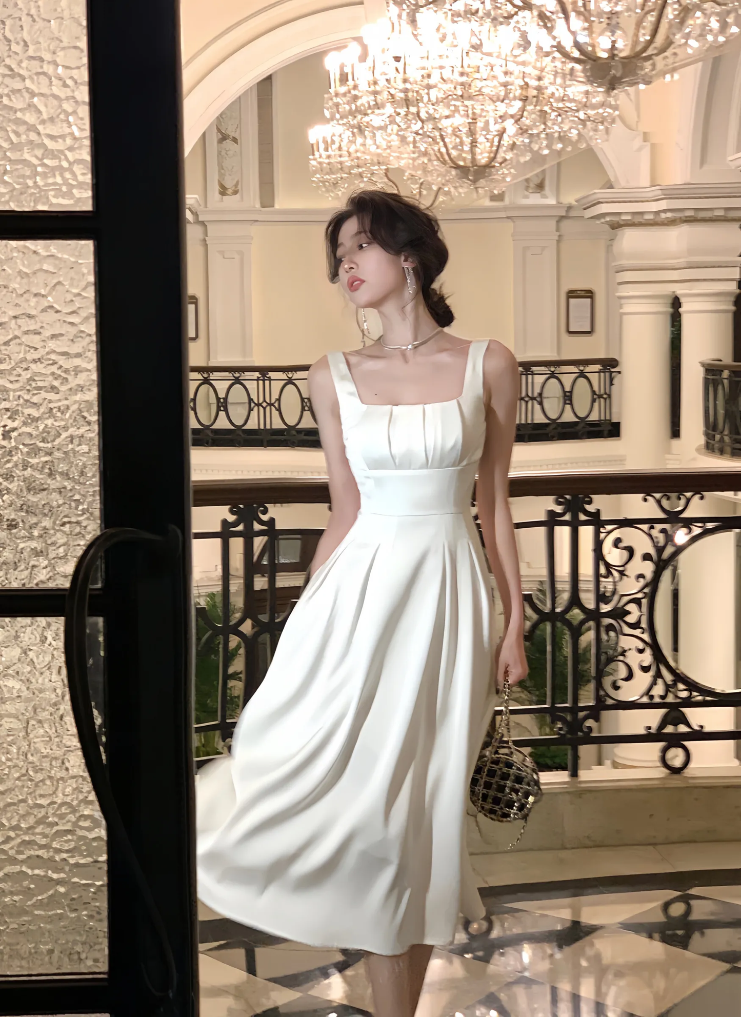 Elegant White Sleeveless Luxury Dress Women A-line Evening Wedding Party Dress        S5408