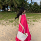 Seaside holiday style rose red white sleeveless dress high-grade layered pleated skirt R1582