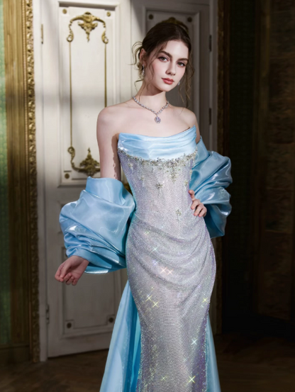 Sparkly Sequins Mermaid Prom Gown , Sliver Women's Maxi Evening Dress Ball Gown RS2726
