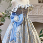 French Chic Pale Blue Floral A-line Spaghetti Straps Bow Waist Ornament Corset Mini Homecoming Dress RS509