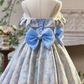 French Chic Pale Blue Floral A-line Spaghetti Straps Bow Waist Ornament Corset Mini Homecoming Dress RS509