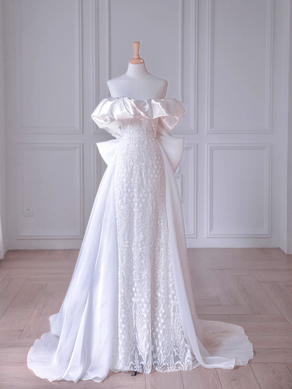 White gentle style one shoulder waist slim lace sexy bridal dress R6026