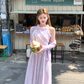 Purple long halter neck dress summer French retro slim fit temperament skirt R4623