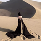 Travel photo skirt red dress desert travel outfit black ribbon evening dress long skirt R1566
