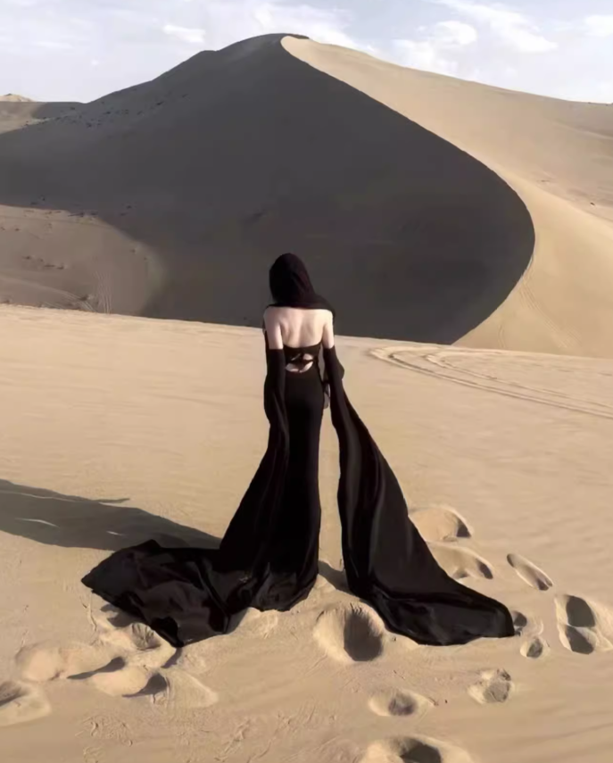 Travel photo skirt red dress desert travel outfit black ribbon evening dress long skirt R1566