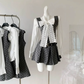 Gray polka dot suspender dress slim French retro lace bow tie shirt two-piece suit R0043
