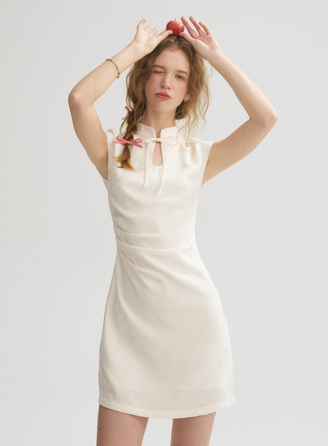 New Chinese style dress short skirt cheongsam skirt white short skirt dress outfit women summer R3529