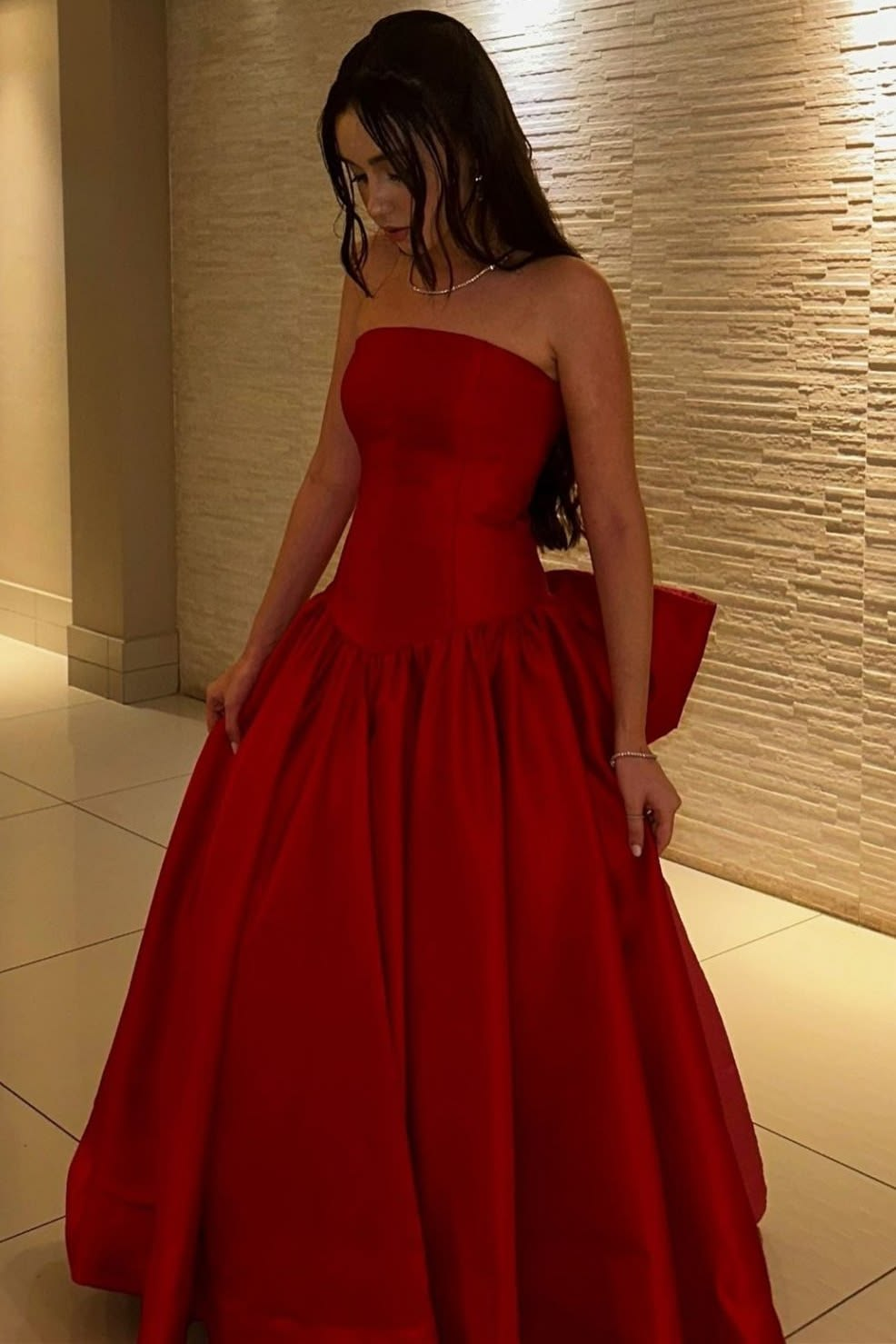 Silky Satin Women's Prom Gown Red Waist Fitted Maxi Evening Dress Birthday Dress — Fall Outfit 2026 New  RS3283