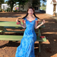 Blue tie-dye printed embroidered suspender dress summer French temperament skirt R4781