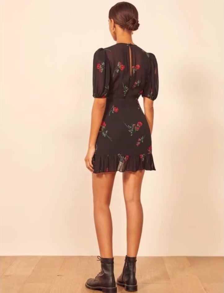 French holiday style short black 2025 new dress R2607