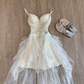 Elegant Ivory Beaded A-Line Spaghetti Straps Corset Hi-Lo Prom Dress RS755