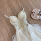 Elegant Ivory Beaded A-Line Spaghetti Straps Corset Hi-Lo Prom Dress RS755