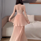 Gentle style pink halter neck suspender dress with beautiful atmosphere R0821