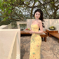 Yellow suspender dress 2025 sexy slim long skirt waist hip skirt R0582