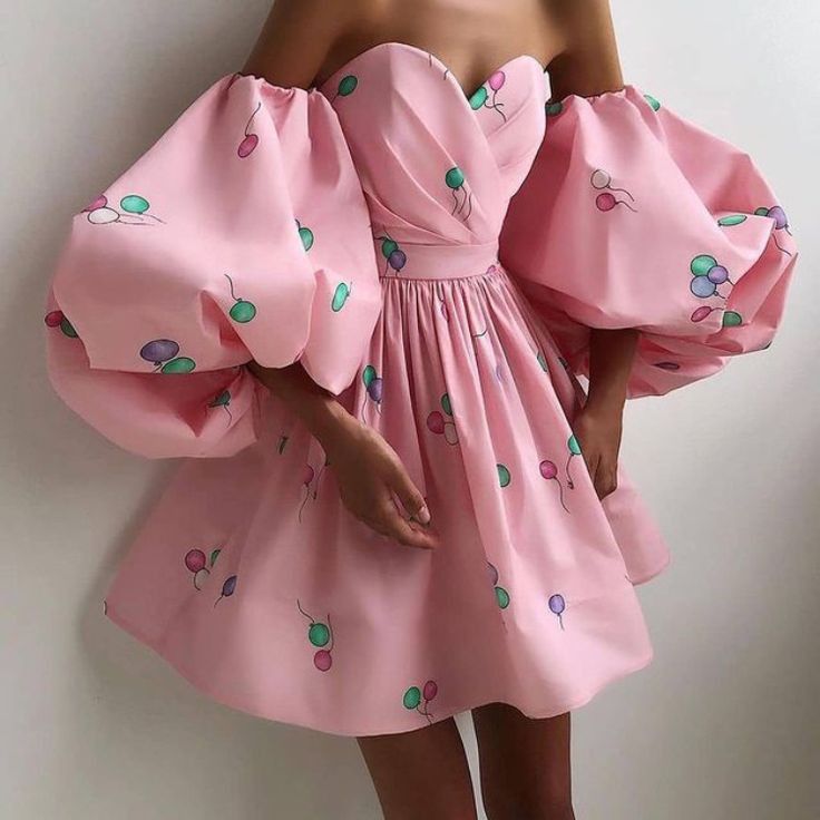 Pink tube top puff sleeve waist slim princess skirt homecoming dress R3680