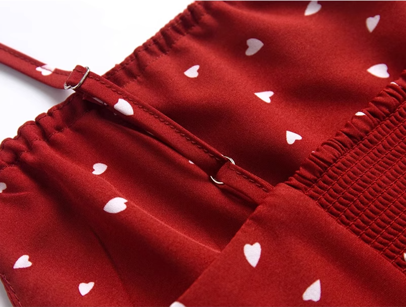 2025 Summer New Red Polka Dot High Waist Vacation Small A-line Suspender Dress R0965