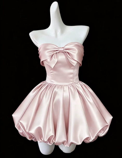 Silky Satin Strapless Women's Homecoming Dress Pink Corset Short Prom Dress Party Dress RS2755