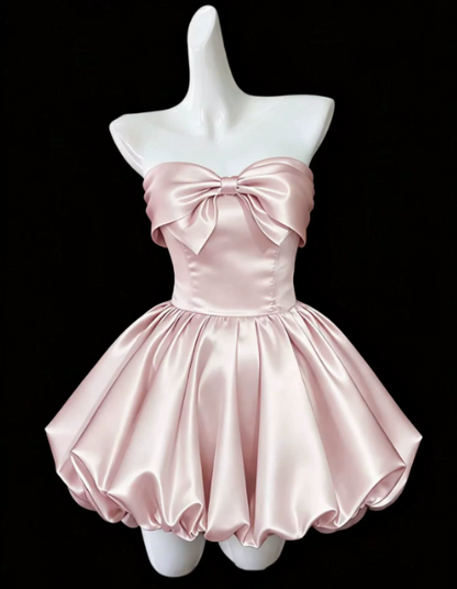Silky Satin Strapless Women's Homecoming Dress Pink Corset Short Prom Dress Party Dress RS2755