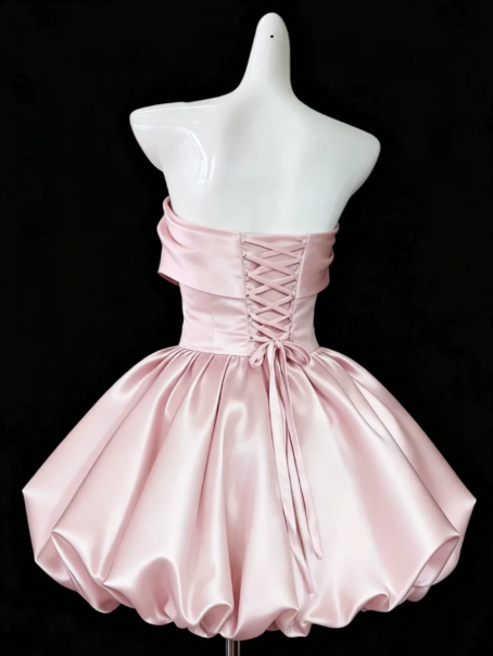 Silky Satin Strapless Women's Homecoming Dress Pink Corset Short Prom Dress Party Dress RS2755