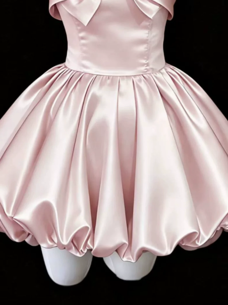 Silky Satin Strapless Women's Homecoming Dress Pink Corset Short Prom Dress Party Dress RS2755