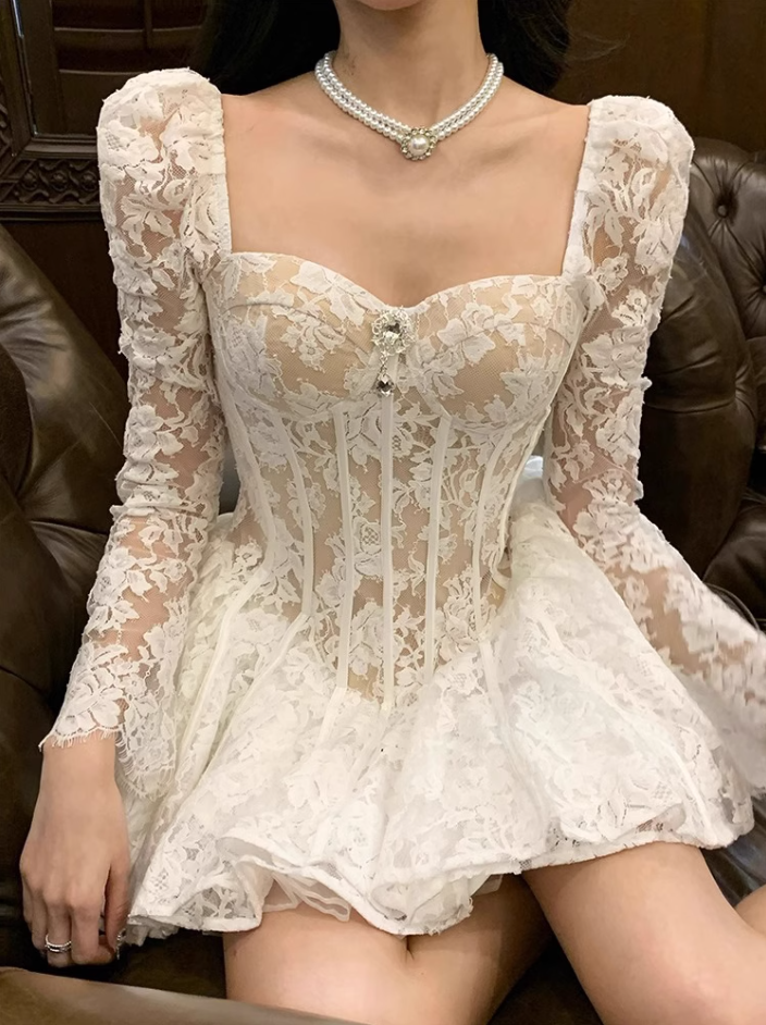 French heavy lace dress 2025 pure desire waist a-line puffy birthday dress R1246