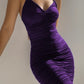 Dark purple suspender waist sexy pleated hip skirt homecoming dress R3849