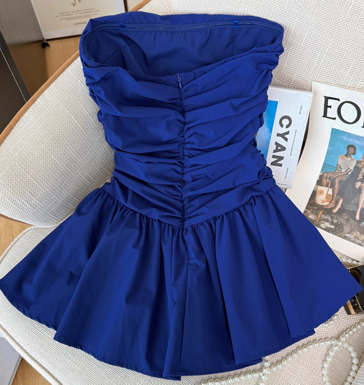 Pure desire tube top vest for women summer new style pleated design waist slimming short skirt R4029