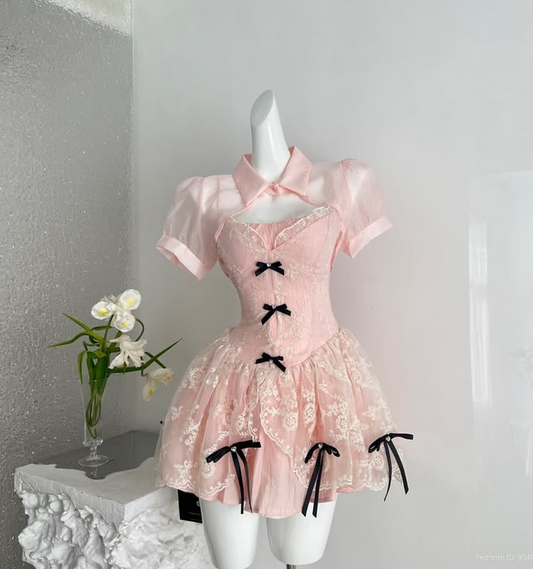 Sweet Pink Homecoming Dress ,A-Line Lapel Sweetheart Corset Mini Princess Dress RS769