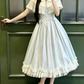 Pretty Pale Blue Plaid Long Dress ,A-Line Puff Sleeves Cinched Waist Fairy Dress RS770
