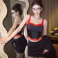 Sexy hot girl striped suit lace suspenders 2025 large size high-end hip skirt suit R1041