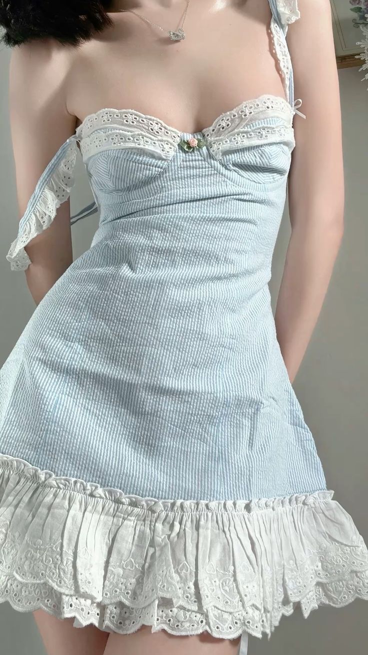 Light blue suspender waist A-line lace mini skirt homecoming dress R3316