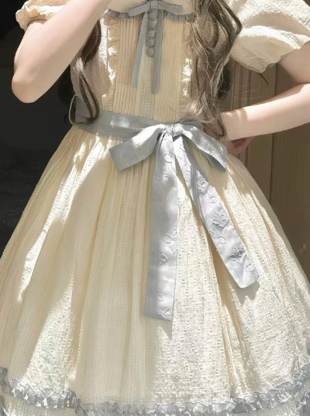 Cream Academy Style Homecoming Dress ,A-Line Jewel Frilled Hem Cute Mini Princess Dress RS777
