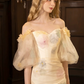 French Chic Ivory Floral Mermaid Off-the-shoulder Tulle Bodycon Maxi Wedding Dress RS758