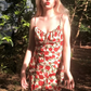 Dress French style retro rose flower waist slim backless suspender fishtail skirt R2916