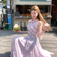 Purple long halter neck dress summer French retro slim fit temperament skirt R4623