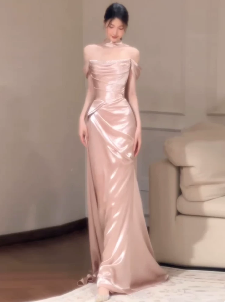 Eelgant Pink Prom Dress ,Sheath Off-the-shoulder Bodycon Maxi Evening Dress RS771