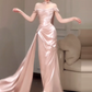 Eelgant Pink Prom Dress ,Sheath Off-the-shoulder Bodycon Maxi Evening Dress RS771