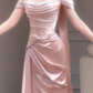 Eelgant Pink Prom Dress ,Sheath Off-the-shoulder Bodycon Maxi Evening Dress RS771