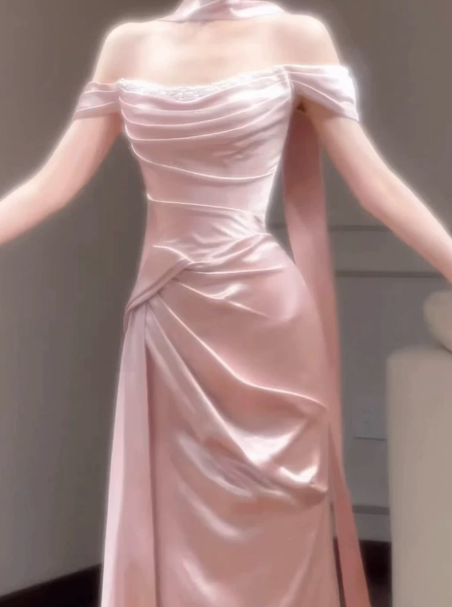 Eelgant Pink Prom Dress ,Sheath Off-the-shoulder Bodycon Maxi Evening Dress RS771