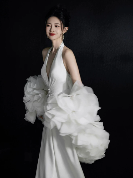 French Chic White Mermaid Halter V-neck Bodycon Maxi Wedding Dress RS759