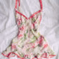 Pink floral strap low-cut sexy waist mini skirt homecoming dress R2616