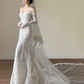 Gorgeous White Mermaid Bateau Lace Bodycon Maxi Wedding Dress RS760