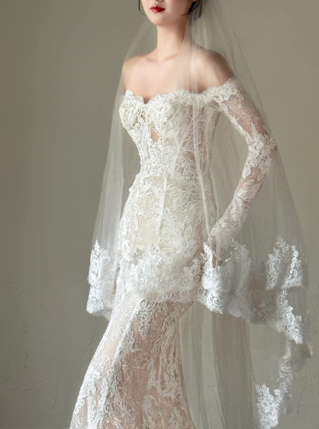 Gorgeous White Mermaid Bateau Lace Bodycon Maxi Wedding Dress RS760