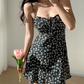 French fresh girl floral suspender skirt slim fit A-line holiday dress short skirt R2806