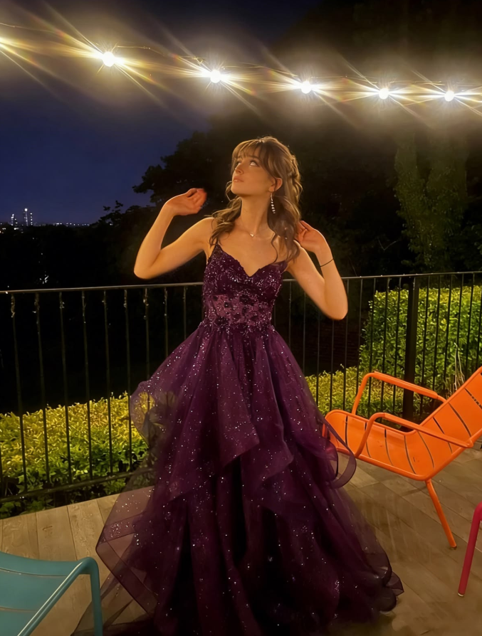 Sequins Glitter Tulle Corset Prom Gown , Purple Dreamy Women's Maxi Evening Dress Birthday Dress RS2522
