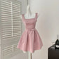 Pink suspenders waist slimming A-line short skirt homecoming dress R3364