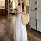 Fairy layered halter neck floral long skirt hollow lace waist temperament suspender dress R1726